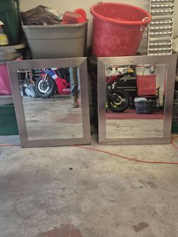 Pair of Silver Metal Framed Wall Mirrors