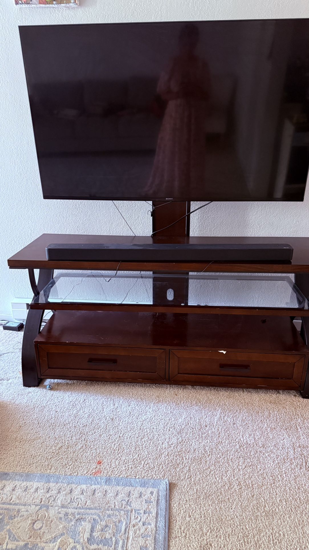Sony Bravia 55” Tv , Tv Stand , 2 Remotes, Sub Woofer & Sound Bar