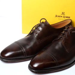 NEW John Lobb Brackley Oxford Dark Brown Museum Calf Leather Dress Shoes Mens Size 10.5 US