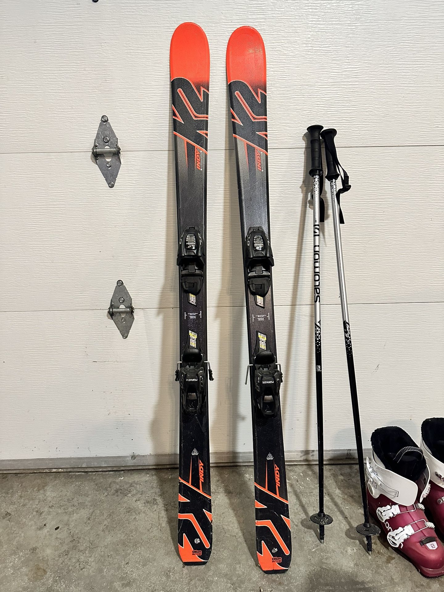 K2 136cm Skis, Solomon Boots, Poles With Frozen Anon Helmet