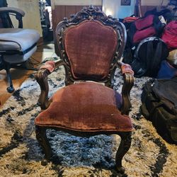OBO -Vintage Rococo Style Child's Armchair – Deep Velvet & Carved Wood