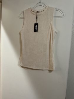 Zeagoo Sleeveless Ribbed Tank Top, Size S, Cream