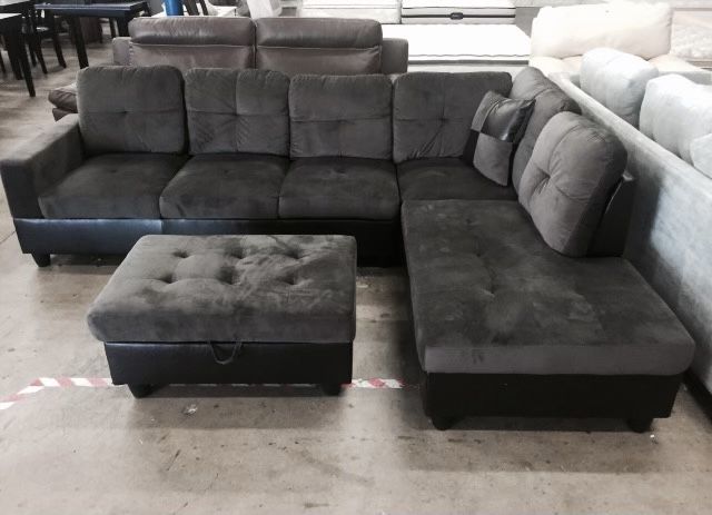 Gray Microfiber Sectional Couch