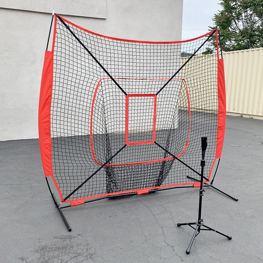 Brand New $70 Baseball, Softball 7x7ft Practice (Net and Ball Tee Set) for Hitting Batting Training