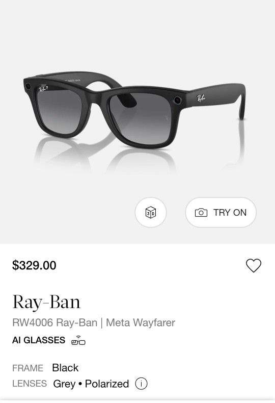Ray-Ban Meta Wayfarer Glasses, NEW In Box (Matte Black Frames w/ Grey Polarized Lenses)