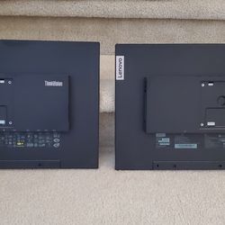 2 Lenovo 24” Monitors With Desktop Stand And Cables 