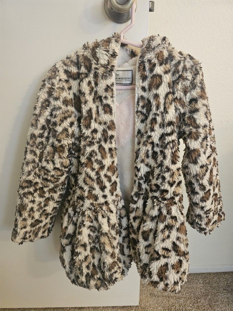 Girls American Widgeon Leopard Plush Double Breasted Coat