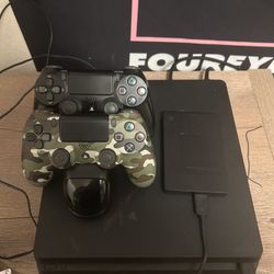 ps4 slim with 2 controllers and dual controller charger