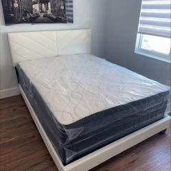 New Queen Size BED FRAME PLATFORM BED WITH MATTRESS AND BOX SPRINGS-3PCS BED SET NEW BEDROOM FURNITURE CAMA QUEEN NUEVA 