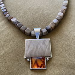Jay King Sterling Silver Gem Stones Necklace With Jasper, Agate and Amber Stones!!!