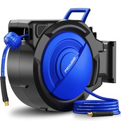 100FT+6.5FT Retractable Air Hose Reel, 3/8" Hybrid Air Hose, Air Compressor Hose Reel with Max 300 PSI Patented Design, Retractable Auto-Rewind Enclos