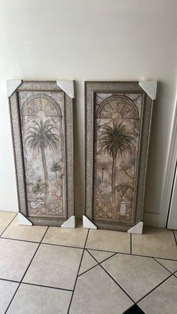Framed Palm Tree Wall Art Panels – Set of 2