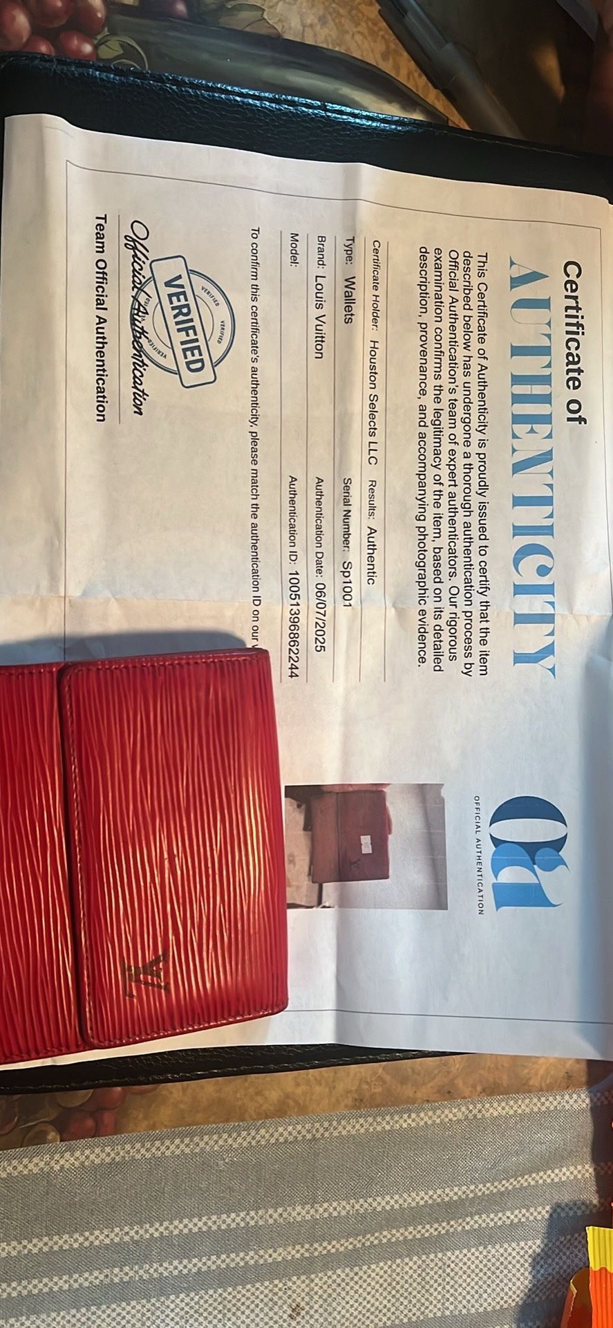 Louis Vuitton Elise Red Epi Woodgrain Tri Fold Snap Coin Cash Card Wallet