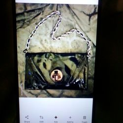 Black Patent Leather ELLIOTT LUCCA purse with Silver & Black Chain Shoulder Strap! 