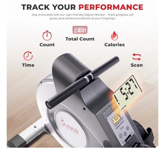 Sunny Health & Fitness 53.4" Extended Slide Rail Magnetic Rowing Machine