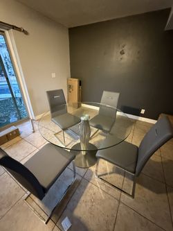 Large 5 Piece Glass Dining Room Table Set