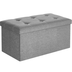 30 Inches Ottoman Storage Bench, 21 Gal. Folding Chest with Breathable Linen-Look Fabric, Load up to 660 lb, for Entryway, Living Room, Bedroom, Light