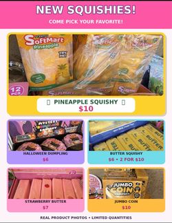 Squishy Toys – Butter, Pineapple, Coin & Mystery Dumplings