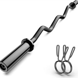 Olympic EZ Curl Barbell Bar 47", 2-Inch Curl Bar for Weight Lifting,Hip Thrusts,Squat,Biceps-Home Gym Weight Bar, Chrome Curling Bar for 2 Inch Weight