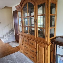Oak China Hutch and Cabinet