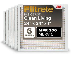 Filtrete 24x24x1 Air Filter MERV 5, 6-Pack AC Furnace HVAC Filters for Home