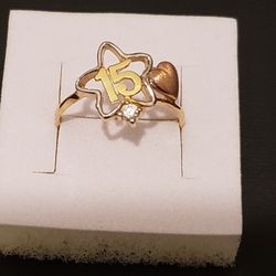 10kt Gold Tri Tone Quinsenera 15th Anios Ring