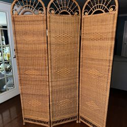 Vintage Wicker Rattan Screen Room Divider