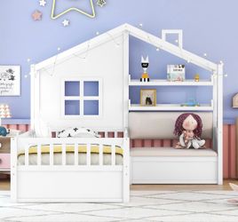 Twin Playhouse Bed w/ Storage, Sofa & Mattress