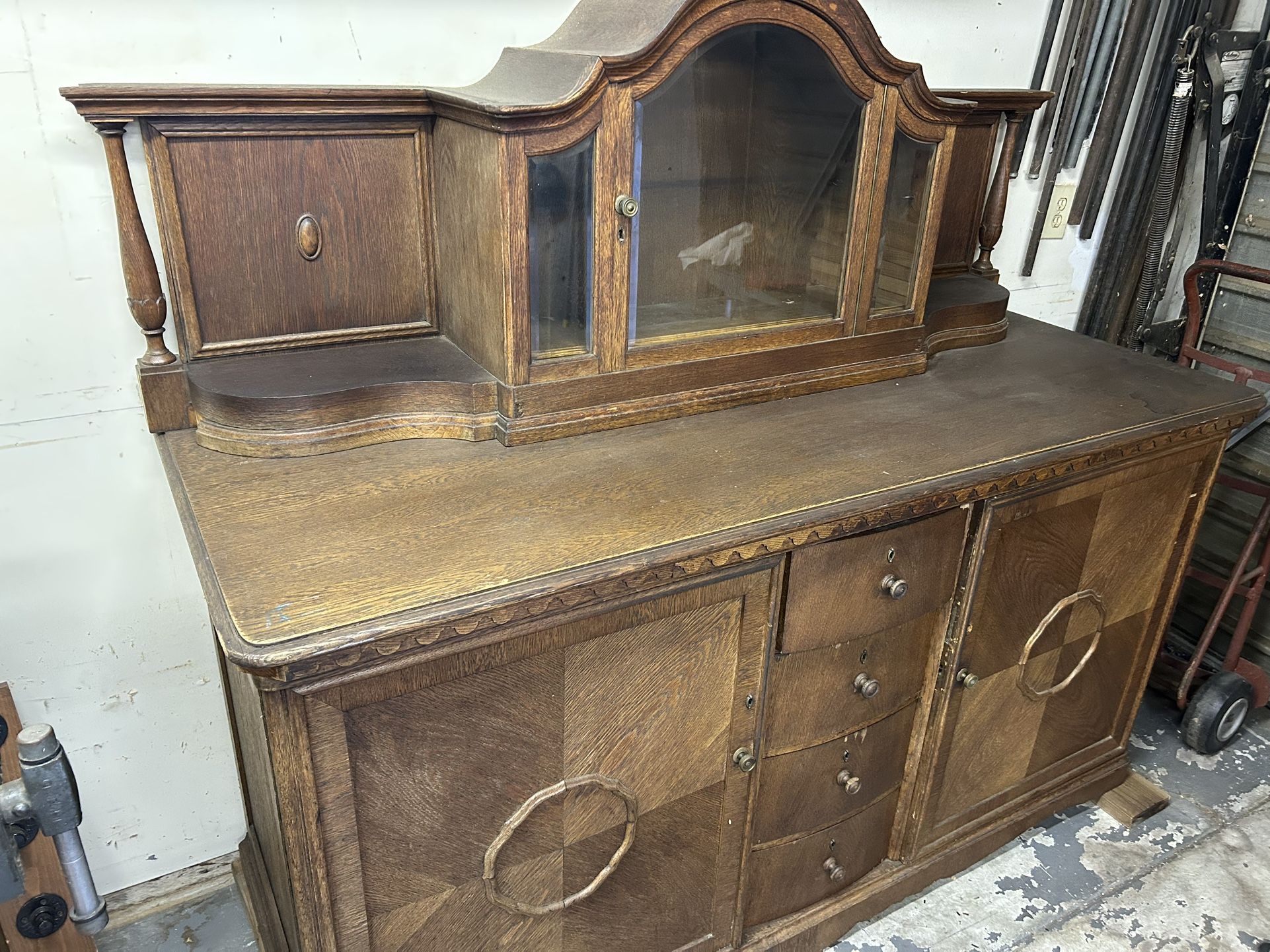 Beautiful Antique Oak Hutch Dresser Cabinet