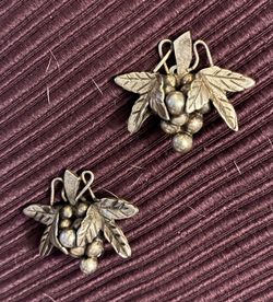 Heavy Sterling Silver Grape Motif Earrings