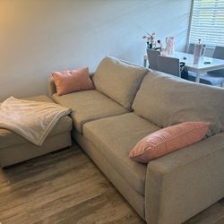 Light Gray Fabric Sofa with Matching Ottoman (No blanket, no cushions)