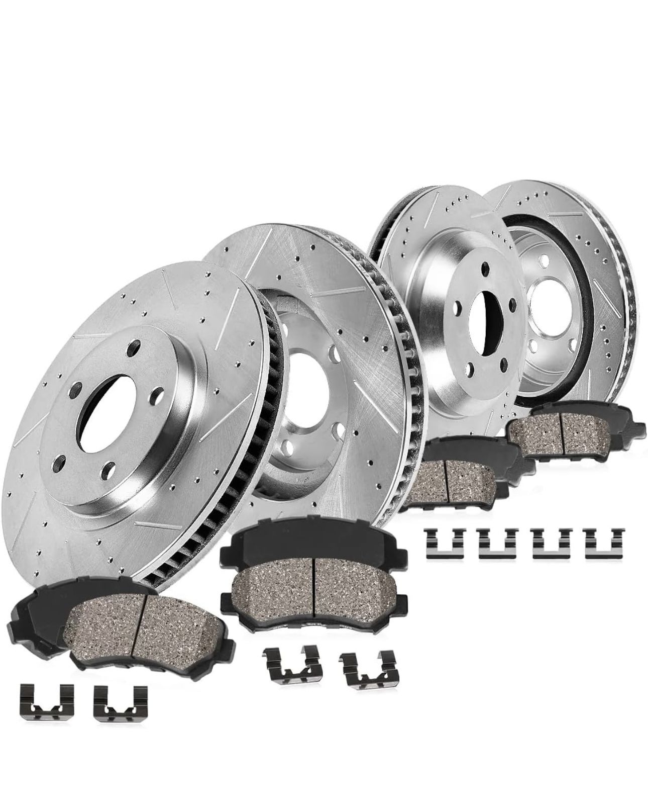 Callahan Brake Parts Front and Rear Brake Kit For 2018 2019 Infiniti Q50 Q60 Drilled and Slotted Brake Rotors and Ceramic Brake Pads