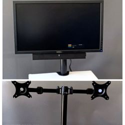 Dell 24" LCD Widescreen Monitor with Sound Bar And Insignia Dual Monitor Desk Mount