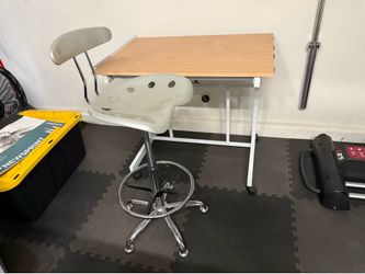 Adjustable desk and adjustable stool