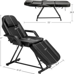 BarberPub Adjustable Tattoo Chair / Facial Bed – Multi-Purpose Reclining Table (Black