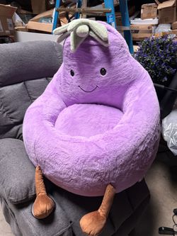 CONCETTA 24in Bean Bag Chair, Soft Faux Rabbit Fur Fabric, Cute Eggplant Lazy Chair for Kids, Living Rooms, Purple