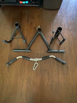 Gym Cable Machine Attachments Lot – Curl Bar + 3 Handles