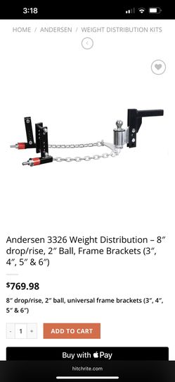 Andersen 3326 Weight Distribution – 8″ drop/rise, 2″ Ball, Frame Brackets (3″, 4″, 5″ & 6″) NEW!! Weight Distributer 
