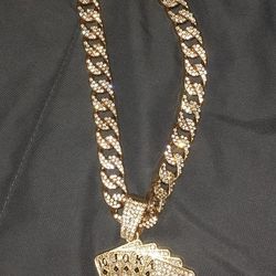 20 Inch Cuban Link Faux Gold With Faux Diamond Chain With Playing Cards Charm