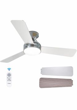 Amico Ventiladores de techo con luces, perfil bajo, control remoto, montaje empotrado, reversible, 3CCT, regulable, silencioso, para dormitorio, uso e