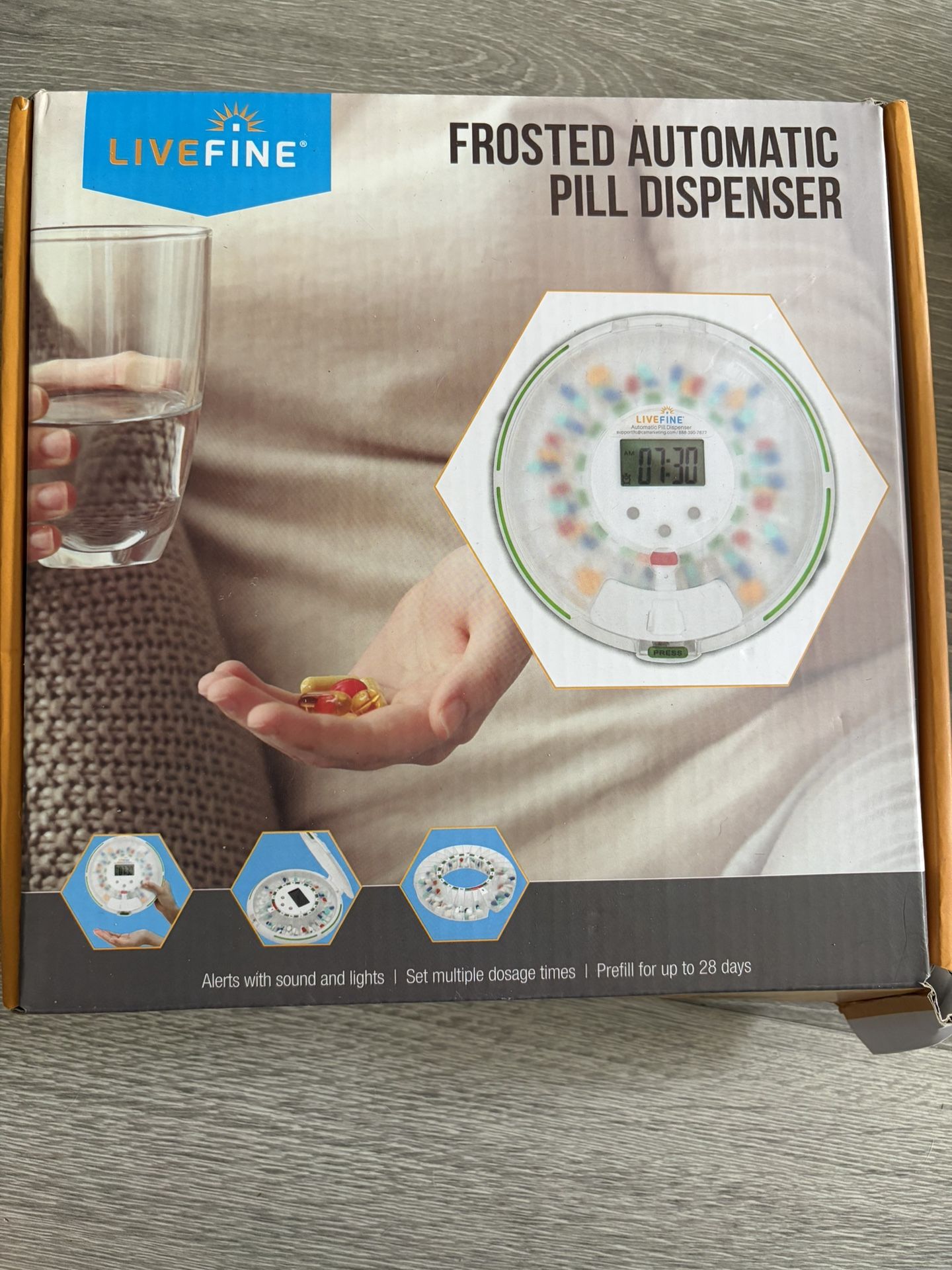 LiveFine 28-Day Automatic Pill Dispenser with Upgraded LCD Display, Sound & Light - Clear Lid