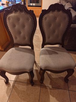 Set of 2 Victorian-Style Carved Wood Dining Chairs