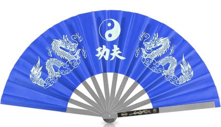 Martial Art Tai Chi Kung Fu  Fan Steel Frame with Dragon BLUE