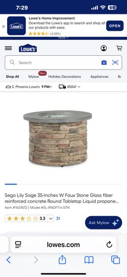 Sego Lily Sage 35-Inches W Faux Stone Glass fiber reinforced concrete Round Tabletop Liquid propane..