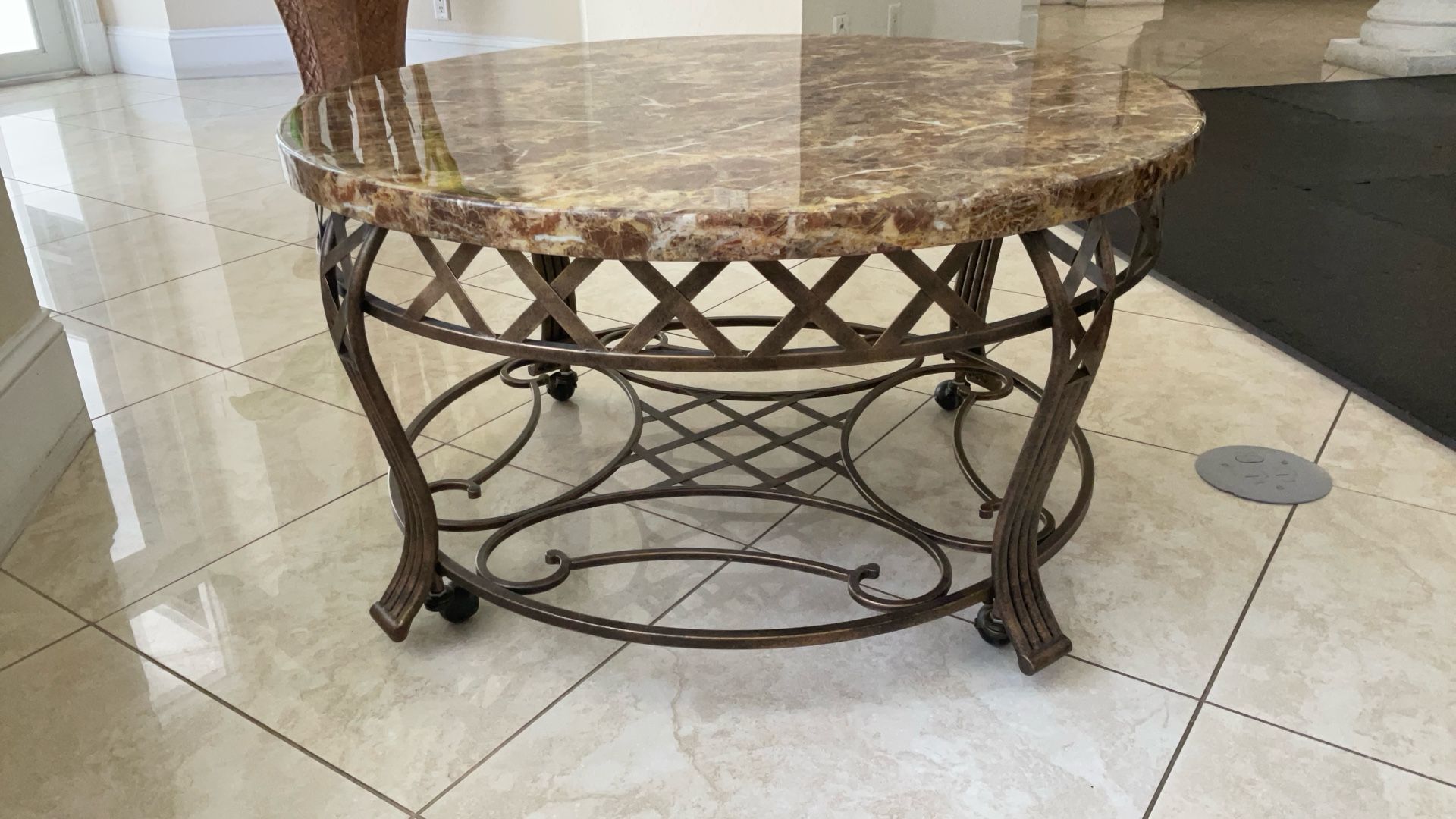 Marble Top Coffee Table With Metal Base