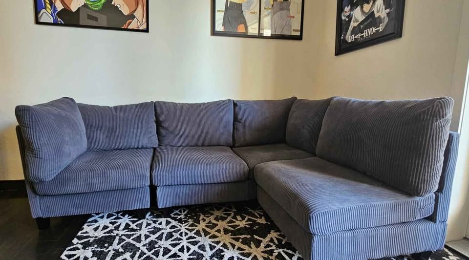 Modern 5-Piece Corduroy Sectional Couch – Clean & Comfortable!