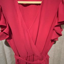 MSK MIDI dress Women’s Light Weight Size L Fushia Summer Split Flutter