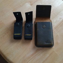 two Leatherman Case and one Tops tache Leather Pouch Magnetic 