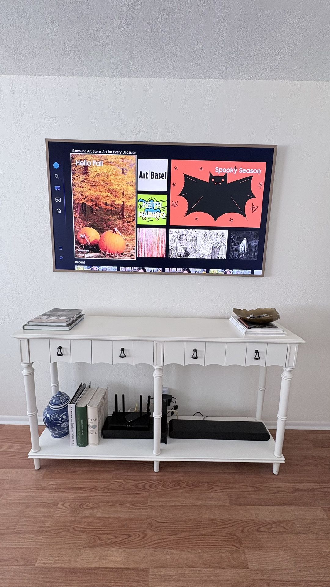 Wood Console Table with 4 Front Storage Drawers and 1 Shelf, Sofa Table for Living Room/Entry