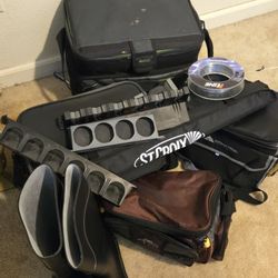 Coolers, Fishing Rod Holders And Bag And Rubber Boots 